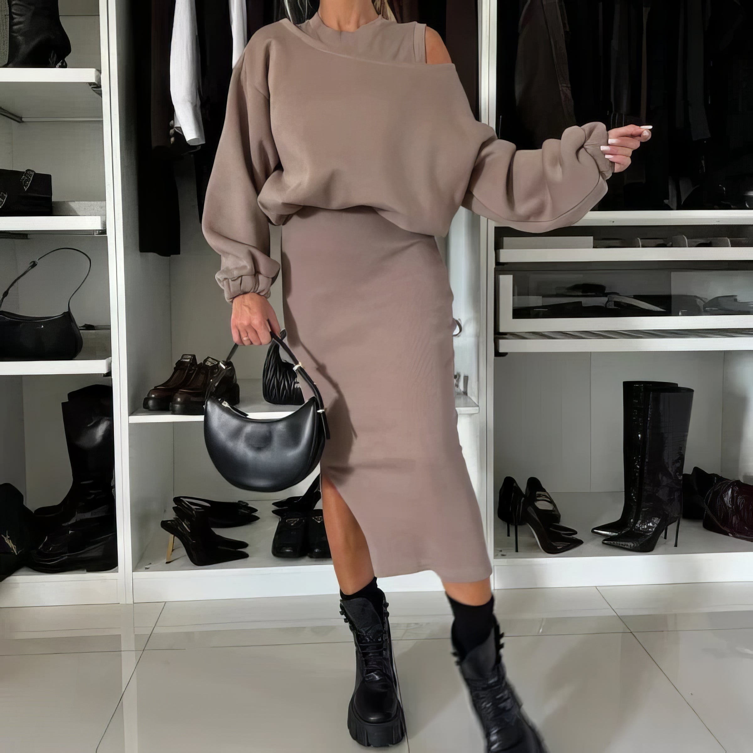 Sada Svetru a Bezrukávé Šaty pro Ženy, 2 Kousky