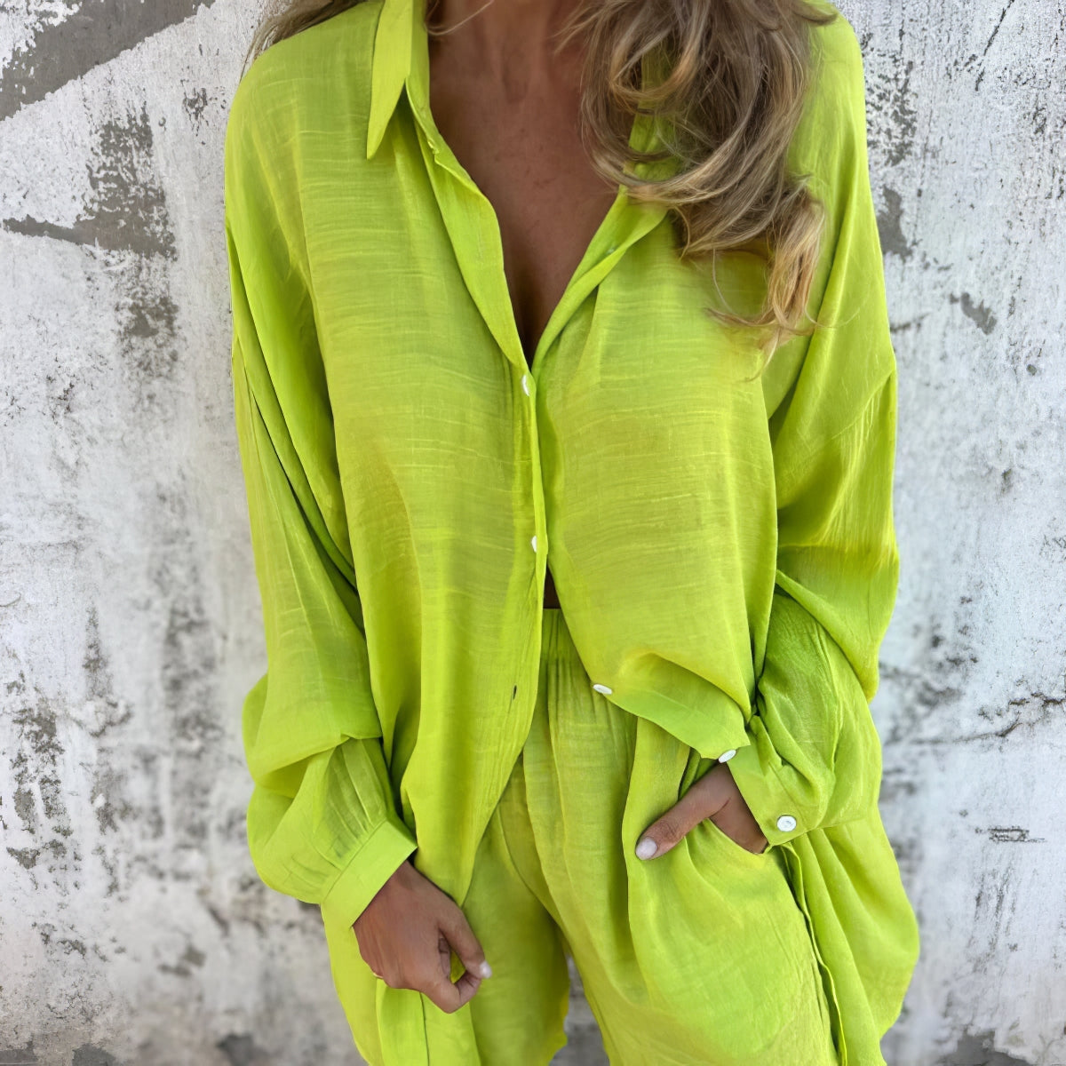 Casual tweedelig set met lange mouwen en korte broek voor vrouwen